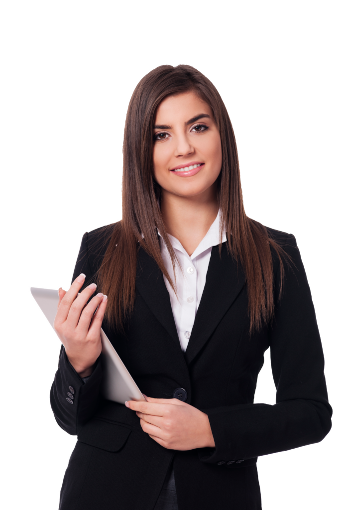 Mujer sonriendo con tablet